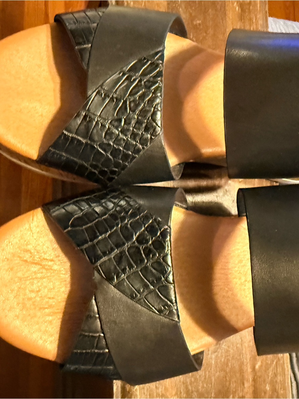 Bear Traps Black Croc-Textured Slide Sandals
